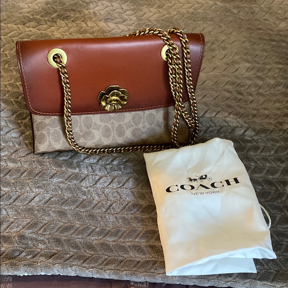 Coach Brown and Tan Shoulder Bag with Signature Canvas